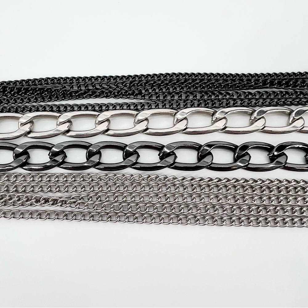 Layered Mixed Metal Chain Necklace Multi Strand Gunmetal Silver Edgy Punk Goth - Picture 6 of 15